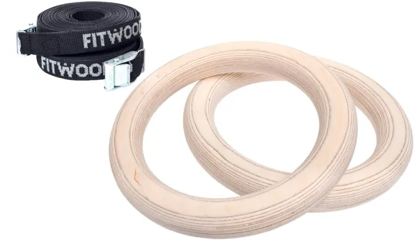 FitWood ULPU MINI Gymnastics Rings 28mm - Wooden Surface / Black Strap