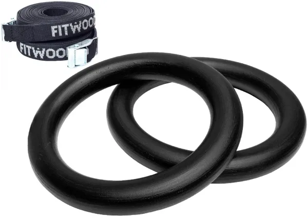 FitWood ULPU MINI Gymnastics Rings 28mm - Black surface / Black Strap