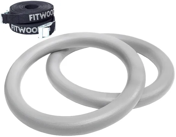 FitWood ULPU MINI Gymnastics Rings 28mm - Grey Surface / Black Strap