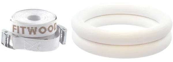 FitWood ULPU Gymnastics Rings 28mm - White Finish / White Strap
