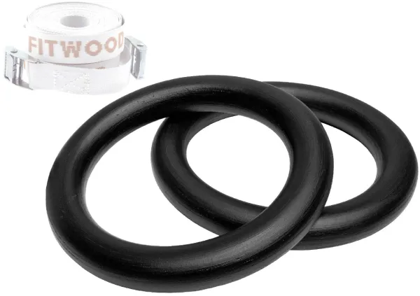 FitWood ULPU MINI Gymnastics Rings 28mm - Black Surface / White Strap