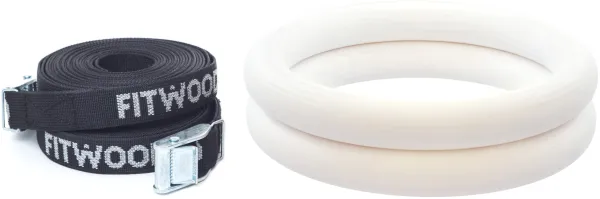 FitWood ULPU Gymnastics Rings 28mm - White Surface / Black Strap